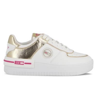 Tenis de mujer amber blanco con borde dorado 