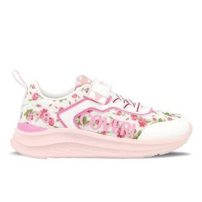 Tenis  fantasy blanco y rosado con flores y cordones para niña