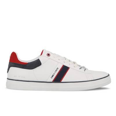 Tenis de hombre blanco y rojo con cordones y con suela en goma