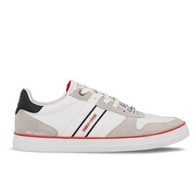 Tenis de hombre blanco y gris  con cordones y con suela en goma 