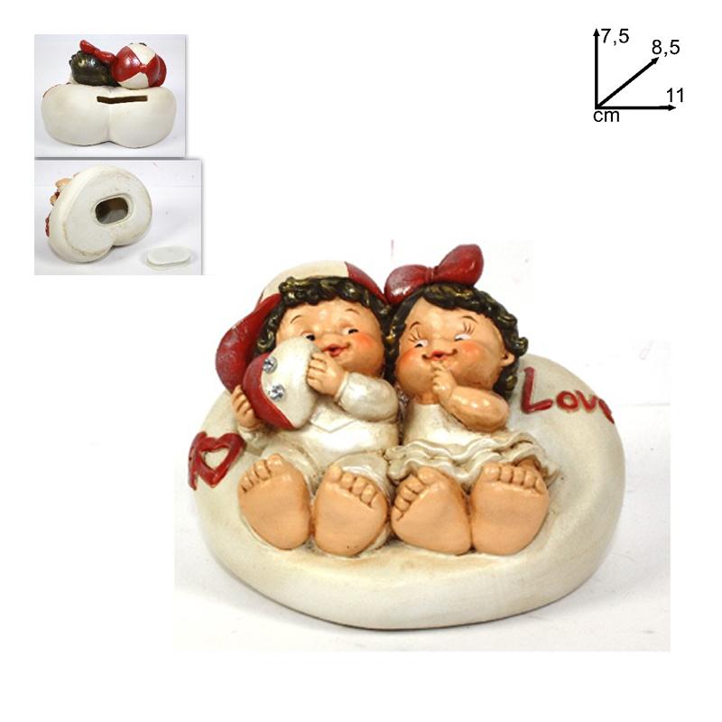 Alcancia ceramica  con pareja de niños 7,5 cm