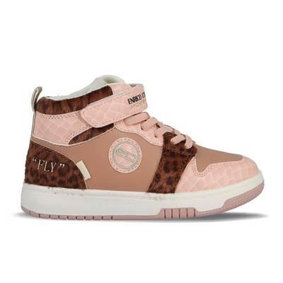 Tenis  fucsia   de chica baloncesto con efecto leopardo  con cordones  