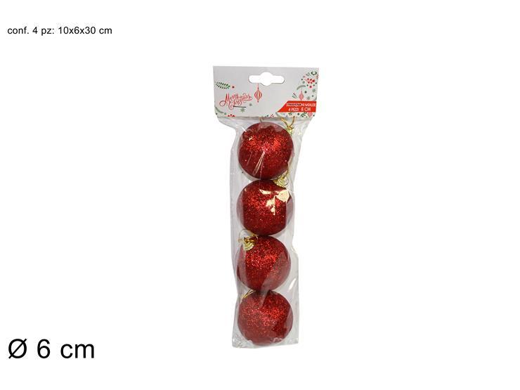 Bolas de navidad, 4 piezas de 6 cm rojo brillante