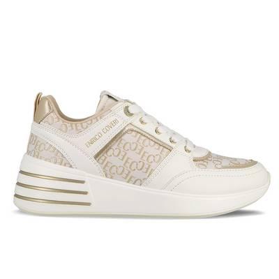 Tenis de mujer kley jacquard blanco y dorado