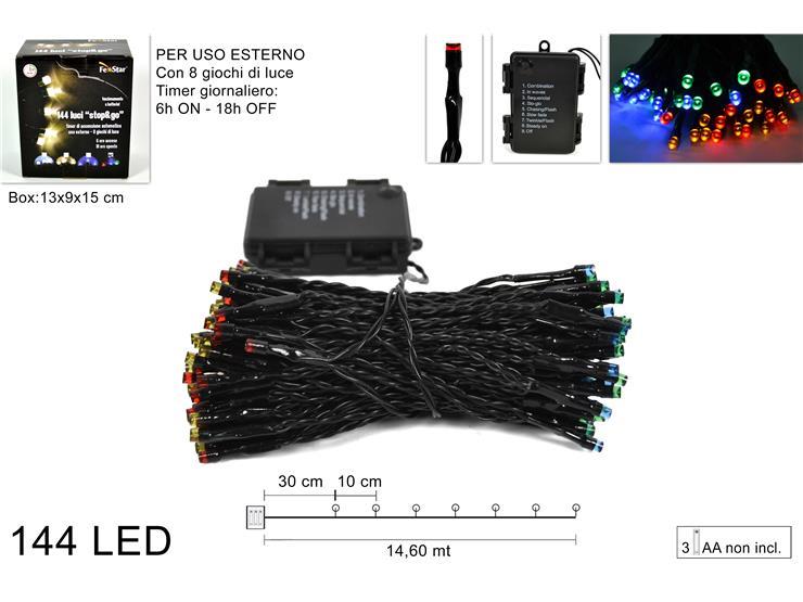 Guirnalda  144 luces led 8 juegos de colores con temporizador