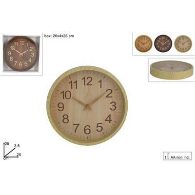 Reloj de pared  redondo  20cm efecto madera 