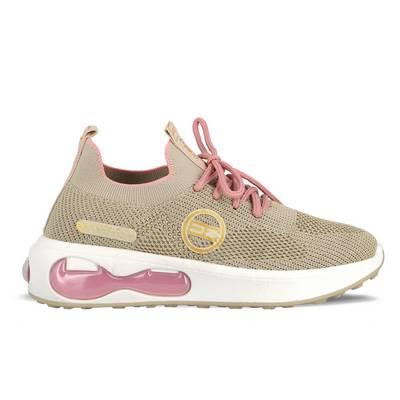 Tenis de mujer de lona beige con efecto sombreado rosado con corodnes