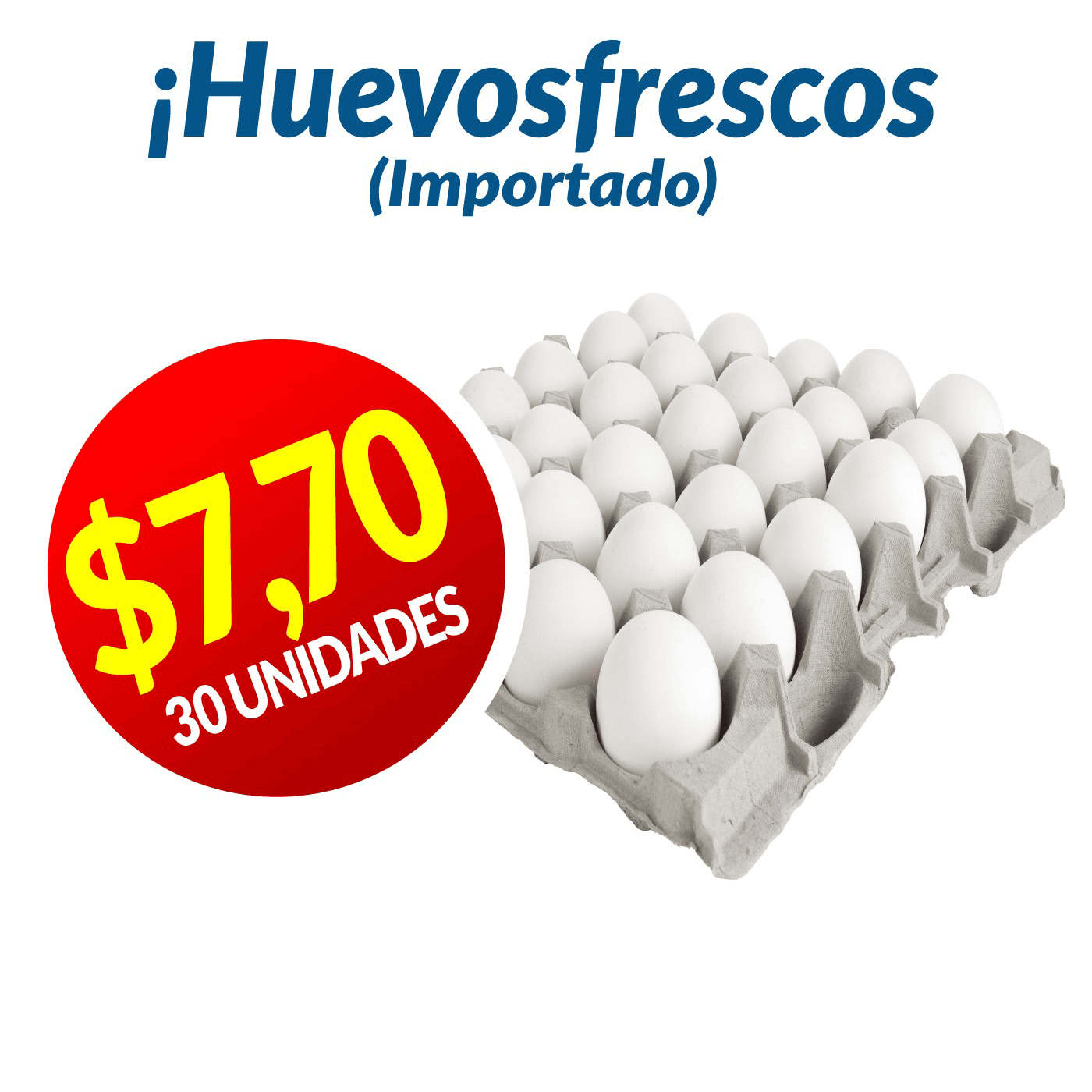 Cartón De 30 Huevos Blancos Frescos IMPORTADOS Grado A